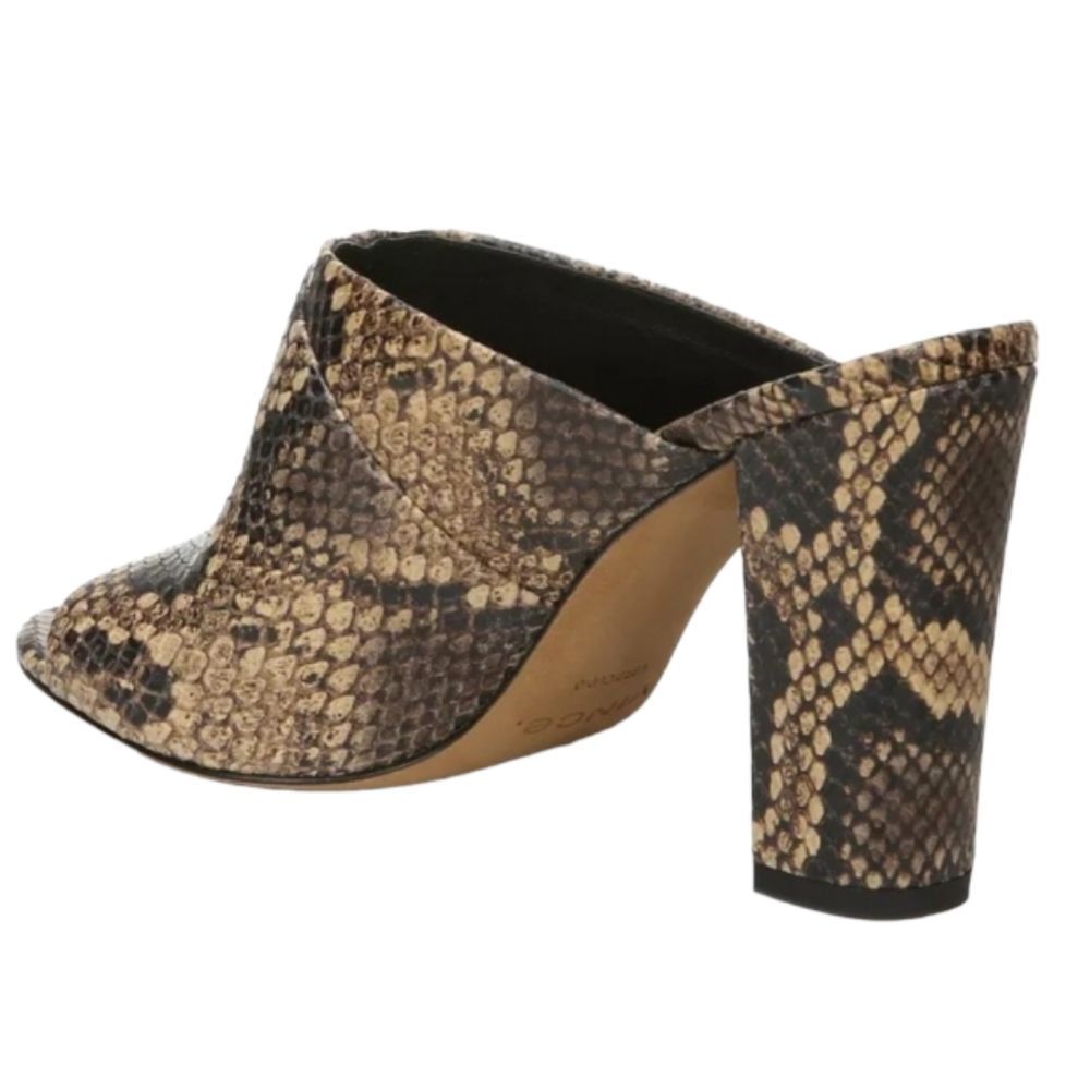 Vince Snakeskin Print Open-Back Mule Sandals in Beige and Black